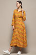 Orange Chevron Block Printed Shirt-Style A-line Dress