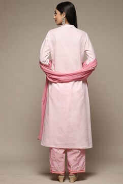 Pink Cotton A-Line Kurta Palazzo Suit Set image number 4