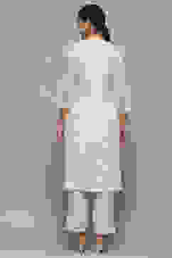 White Polyester Asymmetric Kurta image number 3