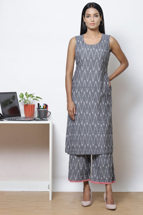 Grey Straight Cotton Fusion Wear 3 Piece Set image number 4