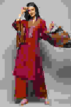 Maroon Modal Chanderi Festive Kalidar Suit Set image number 0
