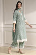 Sap Green Chanderi Straight Suit Set image number 5
