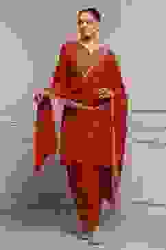 Burnt Orange Printed Straight Salwar Suit Set image number 0