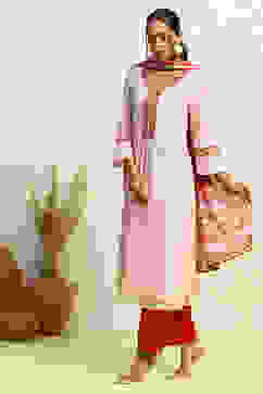 White and Rust Cotton Festive Kalidar Suit Set image number 3