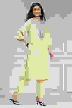 Ivory Textured Straight Kurta Pants Set image number 5