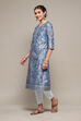 Blue Polyester Straight Printed Kurta image number 2