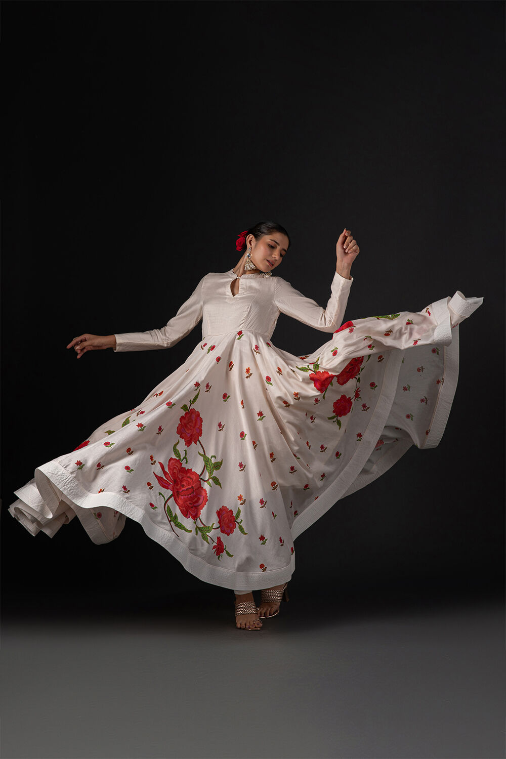 Ivory Cotton Silk Anarkali Printed Suit Set image number 8