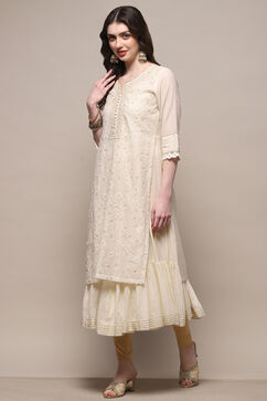 Ecru Polyester Tiered Kurta image number 2