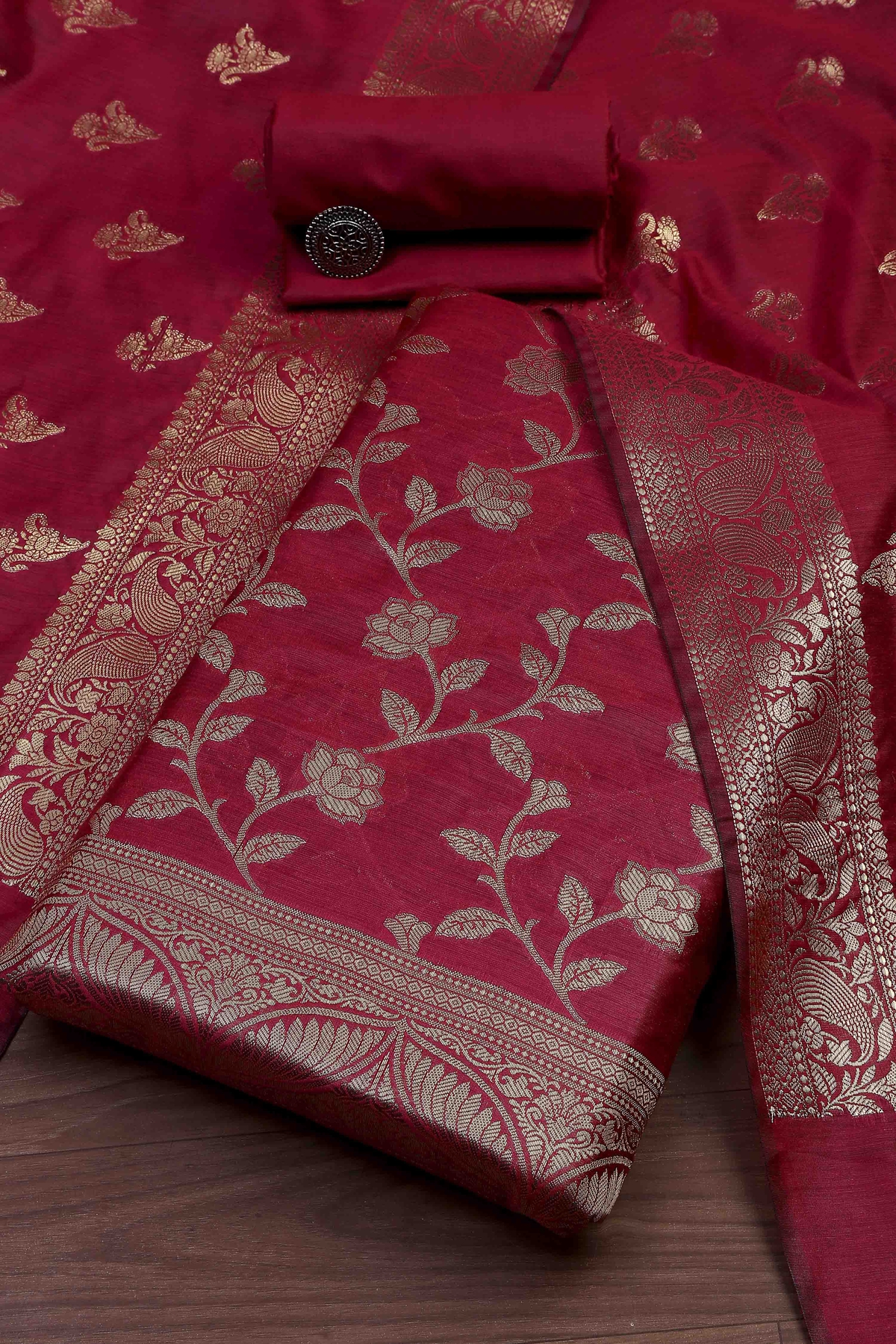 Pink Cotton Printed Embroidered Unstitched Suit Set
