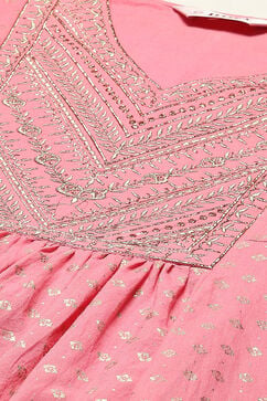Pink Cotton Gathered Kurta Palazzo Suit Set image number 1