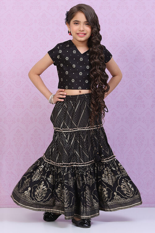 Peach Art Silk Printed Short Top Lehenga Set image number 3