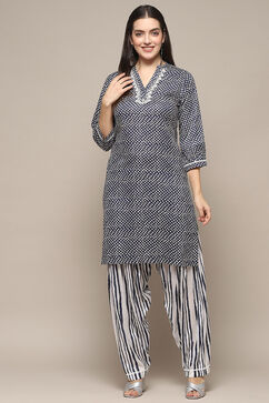 Navy Modal Straight Kurta Cross Yoke Salwar Suit Set image number 6