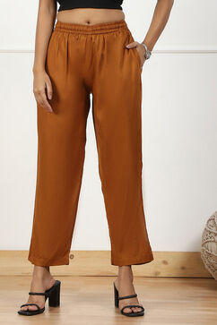 Tan Brown Mid-Rise Straight Palazzo image number 4