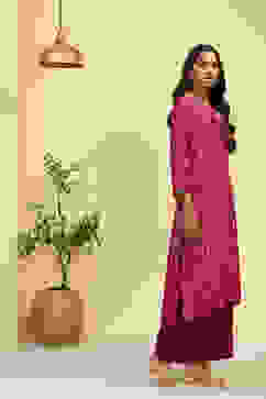 Purple Printed Straight Kurta Set image number 6