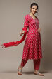 Pink Cotton Hand Block Print Unstitched Suit Set image number 4
