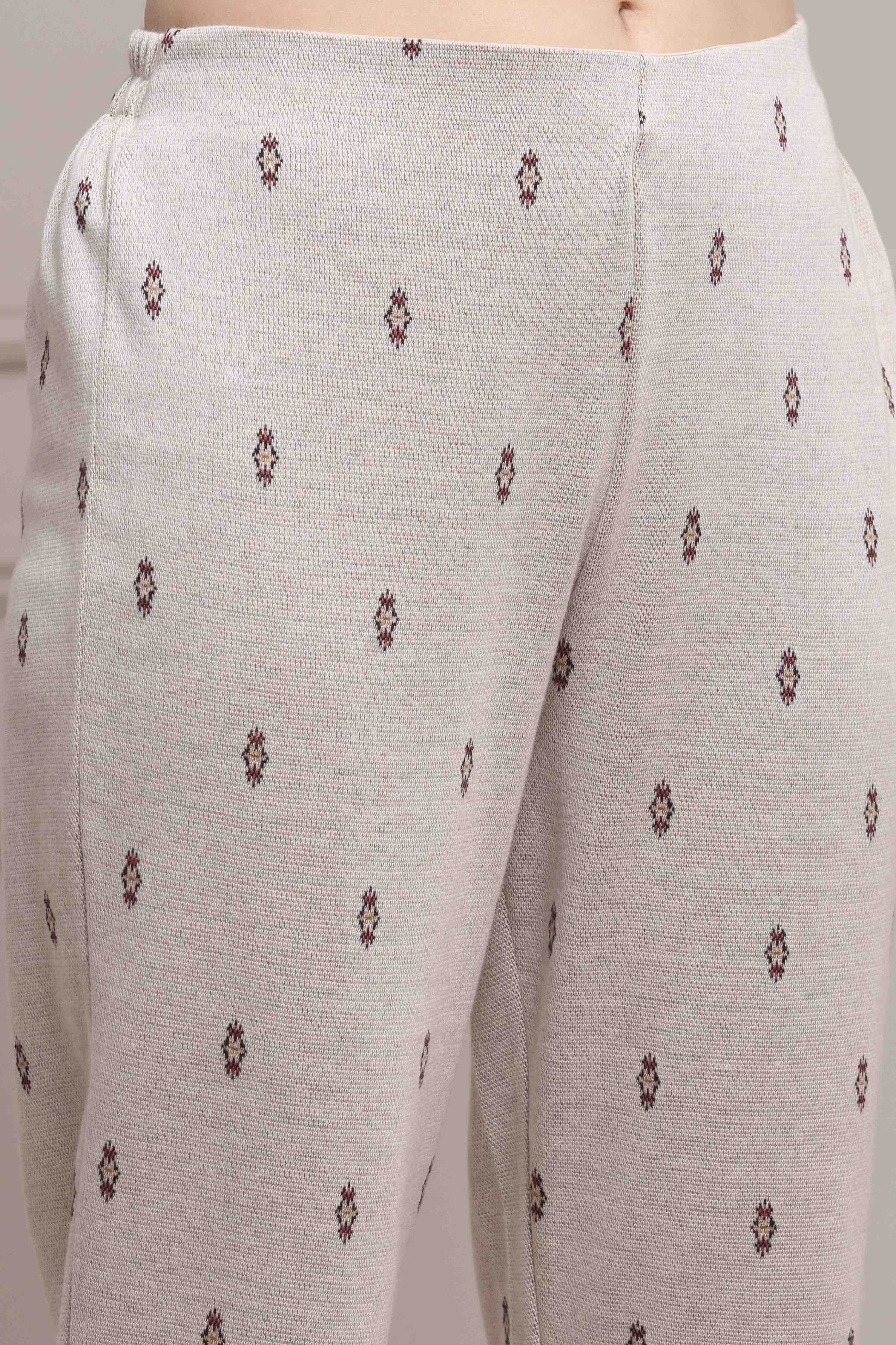 Ivory Printed Straight Winter Suit Set image number 2