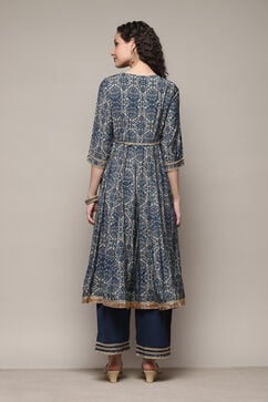 Blue Poly Viscose Anarkali Kurta Palazzo Suit Set image number 4