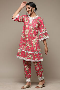 Pink Cotton Straight Printed 2 Piece Set image number 0