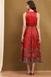 Red Dupion Floral Printed Flared Dress image number 3