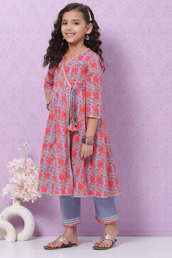 Slate Blue Cotton Anarkali Suit Set image number 3