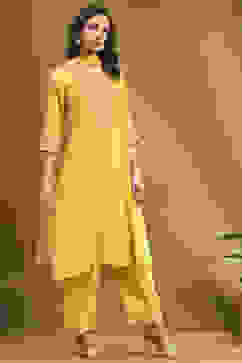 Yellow Embroidered Festive Kalidar Suit Set image number 5