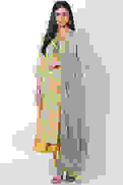 Yellow Cotton Flared Kurta Churidar Suit Set image number 0