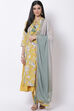 Yellow Cotton Flared Kurta Churidar Suit Set image number 0