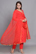 Red Glace Cotton Easy Stitch Suit Set image number 2