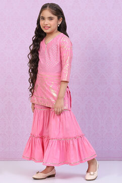 Pink Cotton A-Line Printed Kurta Set image number 3