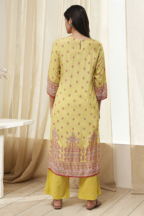 Green Modal Printed Straight Suit Set image number 4