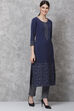 Navy Poly Metallic Straight Kurta image number 4