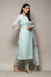 Teal Linen Hand Embroidered Unstitched Suit Set image number 7