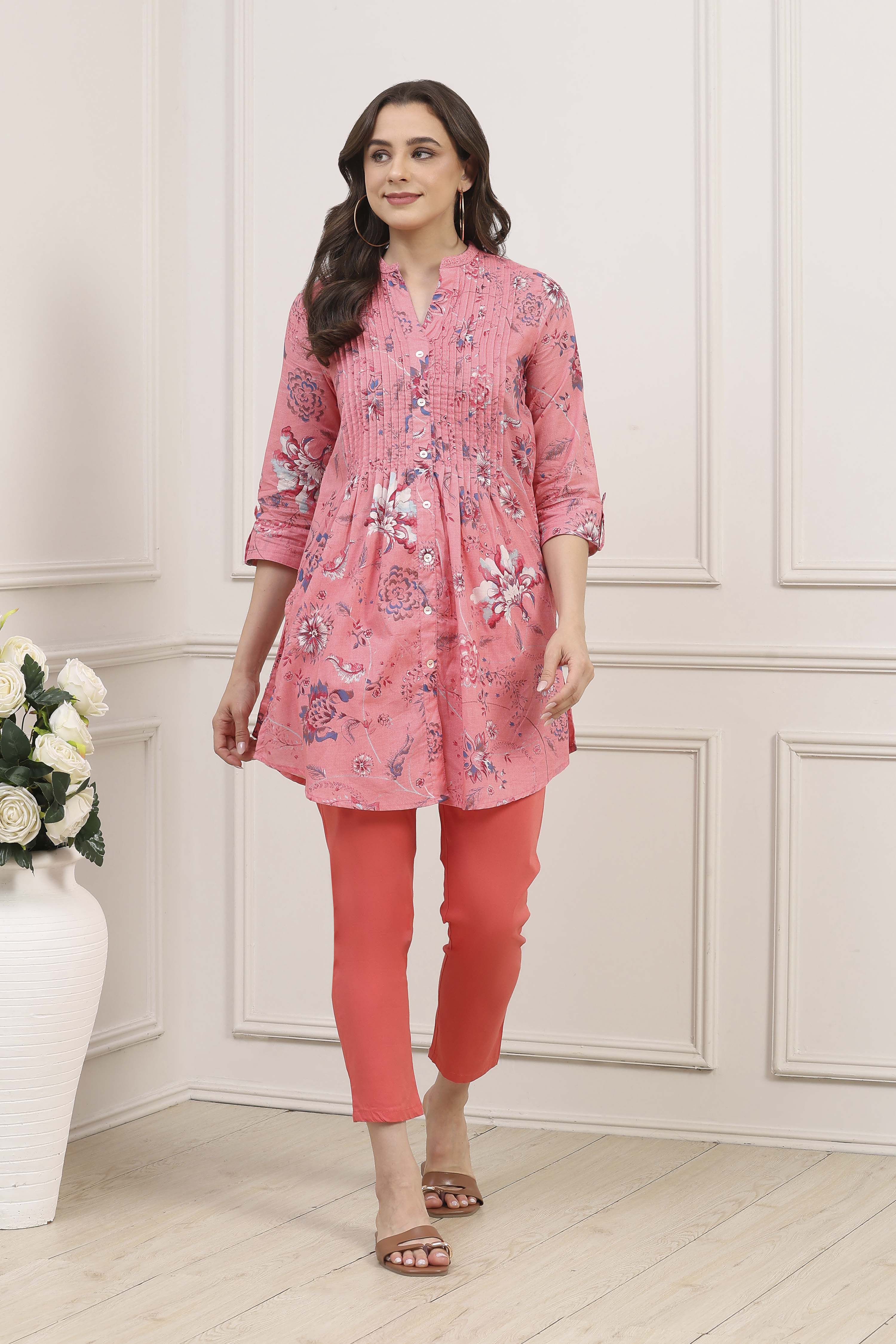 Green Cotton Printed Straight Kurti image number 7