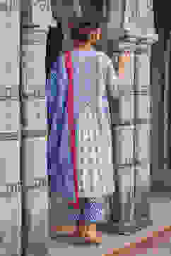 Blue Cotton Straight Suit Set image number 4