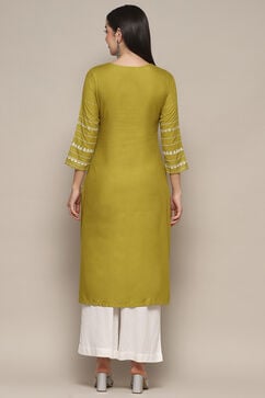 Lime Green Rayon flax Relaxed Kurta Palazzo Suit Set image number 4