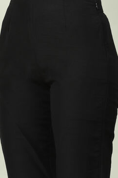 Black Poly Viscose A-Line Kurta Slim Pants Suit Set image number 2
