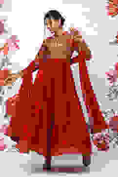 Rohit Bal Red Cotton Blend Anarkali Kurta Suit Set image number 7