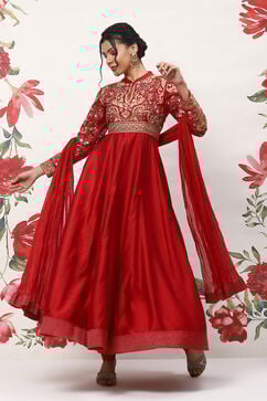Rohit Bal Red Cotton Blend Anarkali Kurta Suit Set image number 7