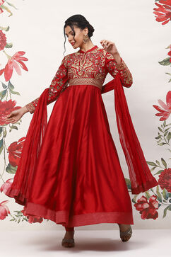 Rohit Bal Red Cotton Blend Anarkali Kurta Suit Set image number 7