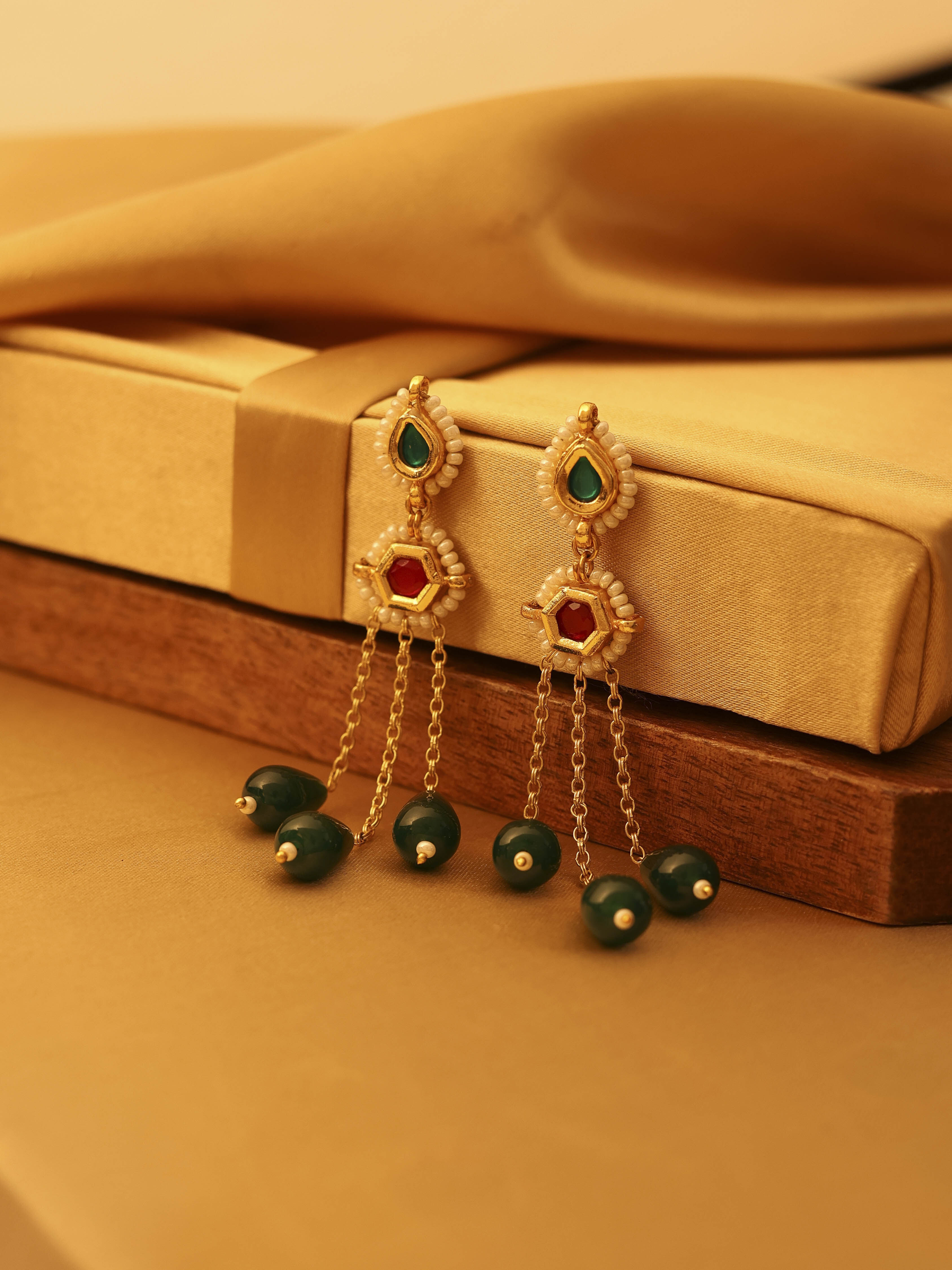 Green Gold Plated Brass Drop & Dangler Earrings image number 0