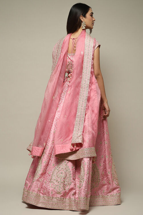 Red Silk Blend Straight Lehenga Set image number 5