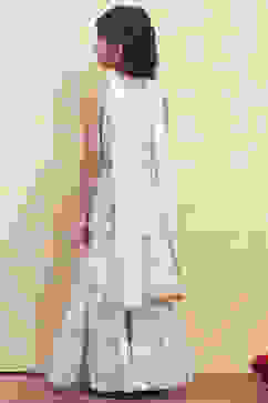 Turquoise and White Cotton Straight Suit Set image number 4