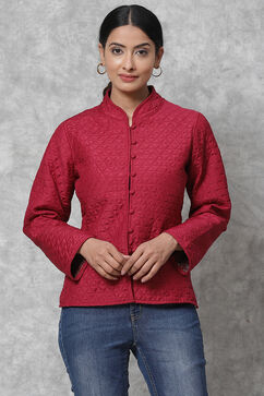 Wine Art Silk Ethnic Printed Jacket image number 0