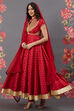 Rohit Bal Red Silk Flared Solid Suit Set image number 4