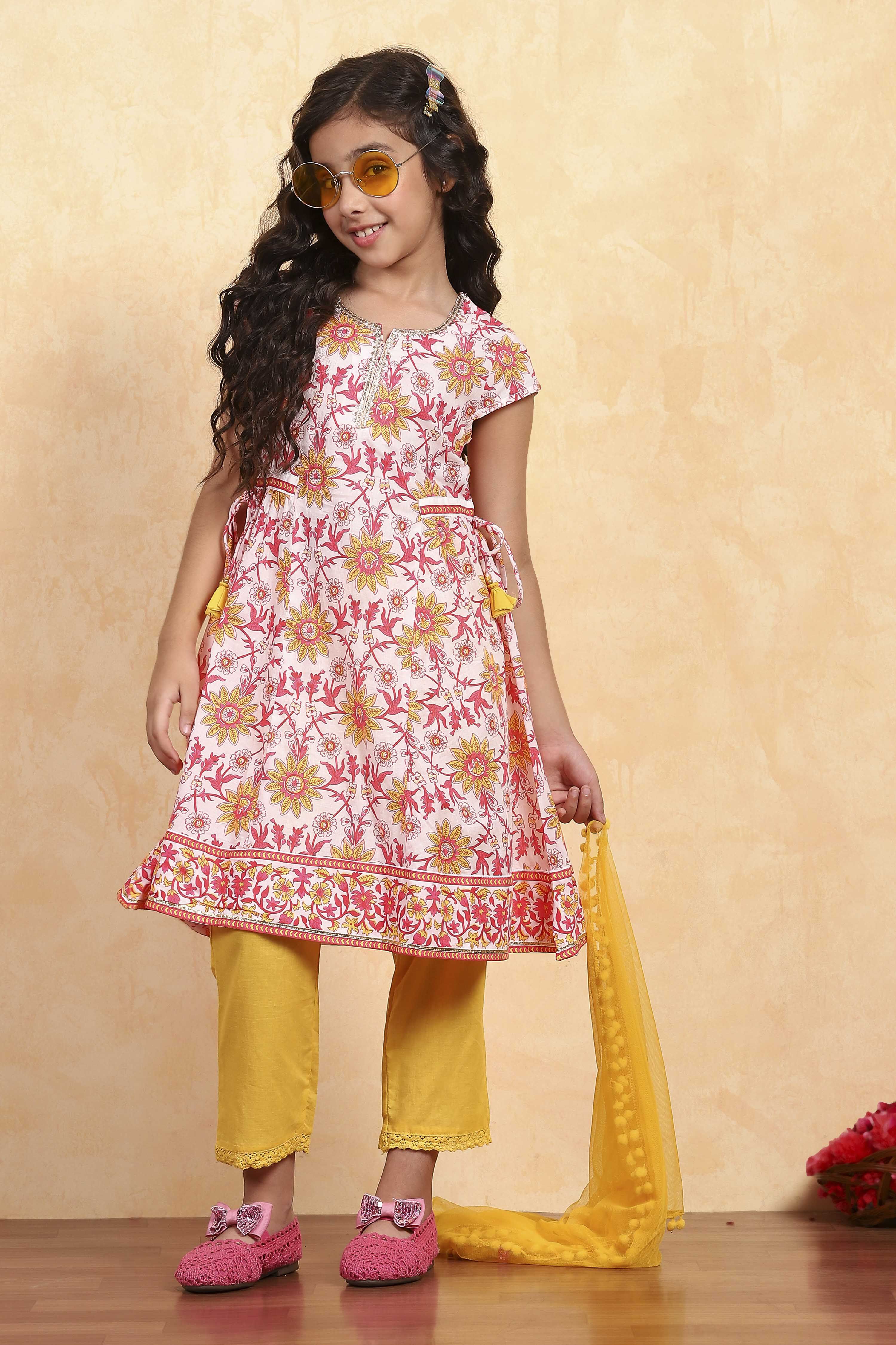 Blue Cotton Flared Printed Suit Set image number 0