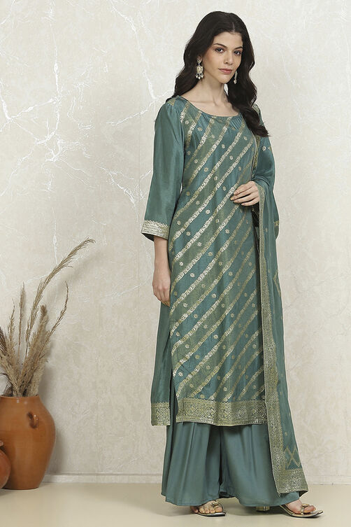 Pink Art Silk Woven Unstitched Suit Set image number 6