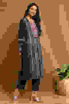 Purple Polyester Blend Straight Kurta Pants Set image number 5