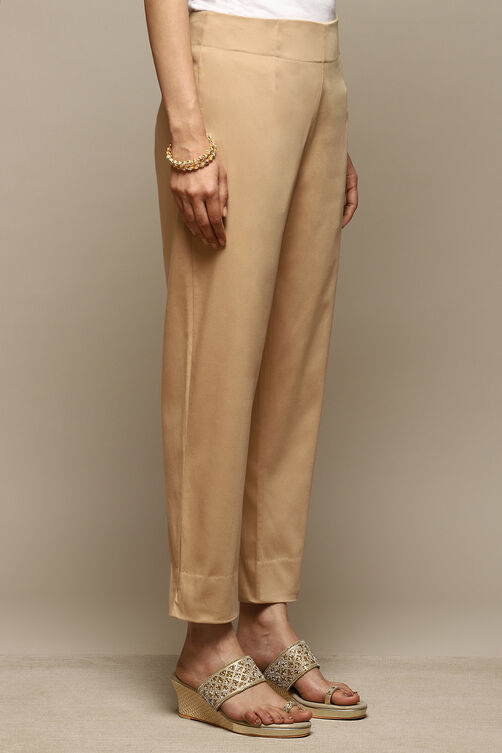 Beige Cotton Relaxed Pant image number 3
