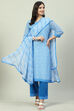 Turquoise Art Silk Straight Kurta Palazzo Suit Set image number 6