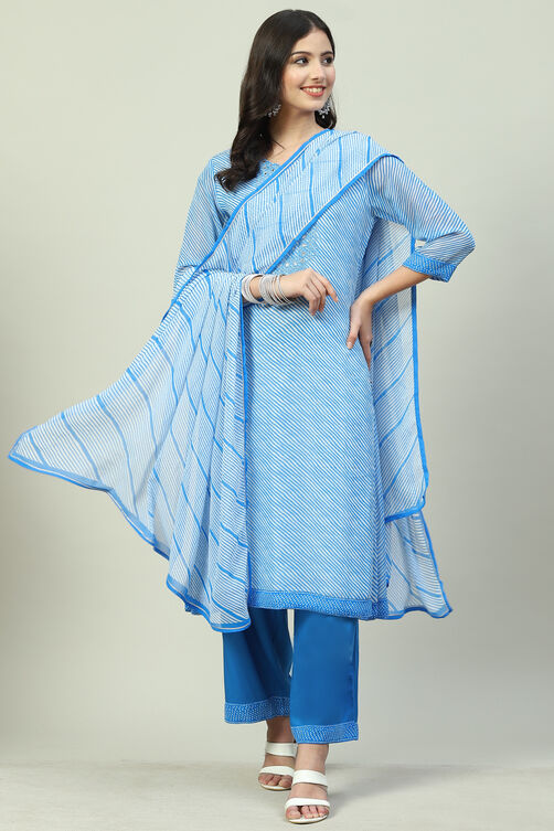 Turquoise Art Silk Straight Kurta Palazzo Suit Set image number 6